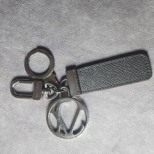 Louis Vuitton Gray Silver Leather Palladium Logo Keychain Bag Charm Accessory